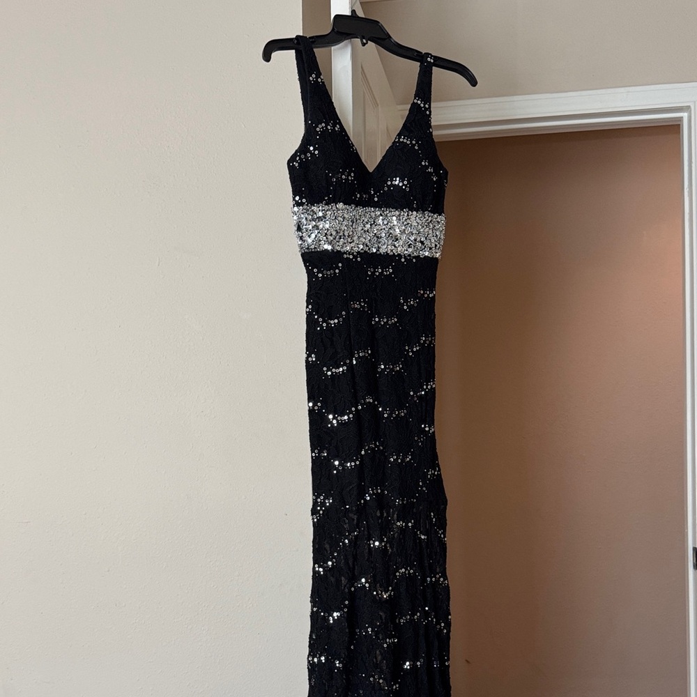 My Michelle Black and Silver Sequin Maxi Dress